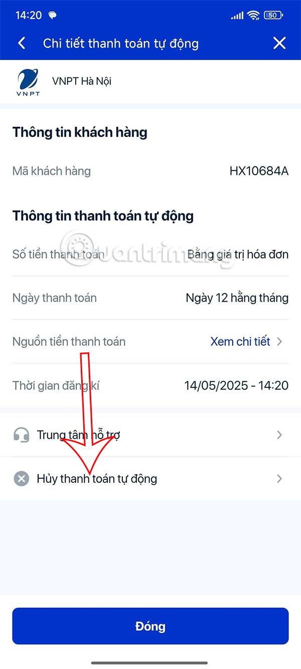 Hủy thanh toán tự động