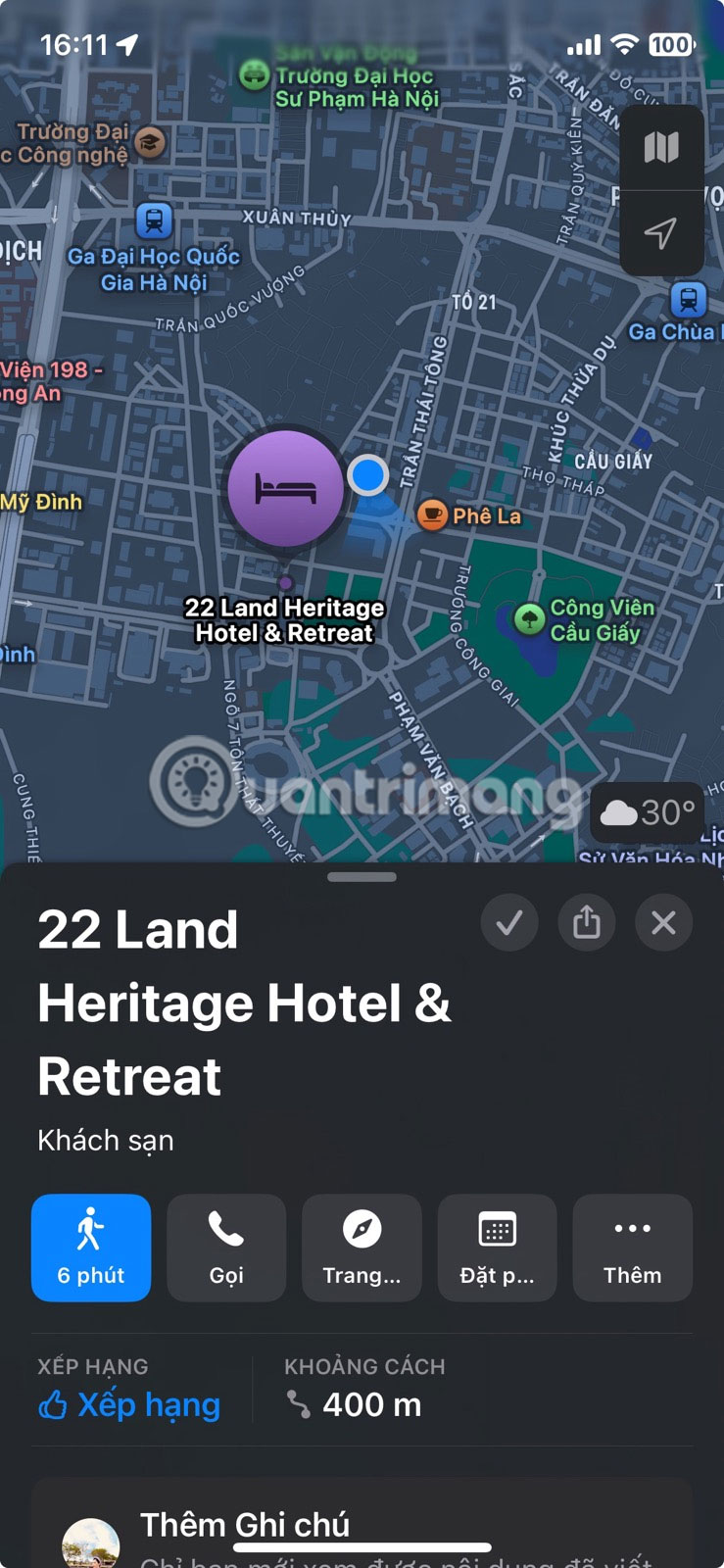 Xem dấu tích sau khi lưu địa điểm vào Thư viện trong Apple Maps.