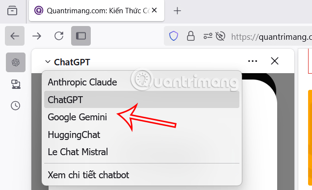Chọn công cụ chatbot AI Firefox cần dùng 