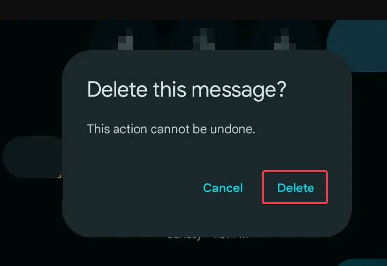 Nhấn Delete để hủy tin nhắn