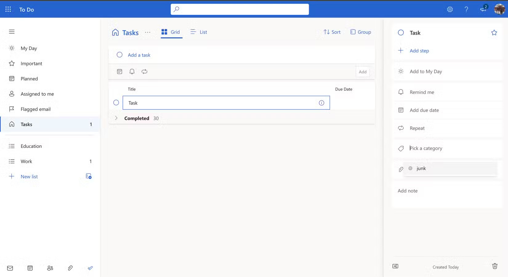 Giao diện người dùng Microsoft To Do