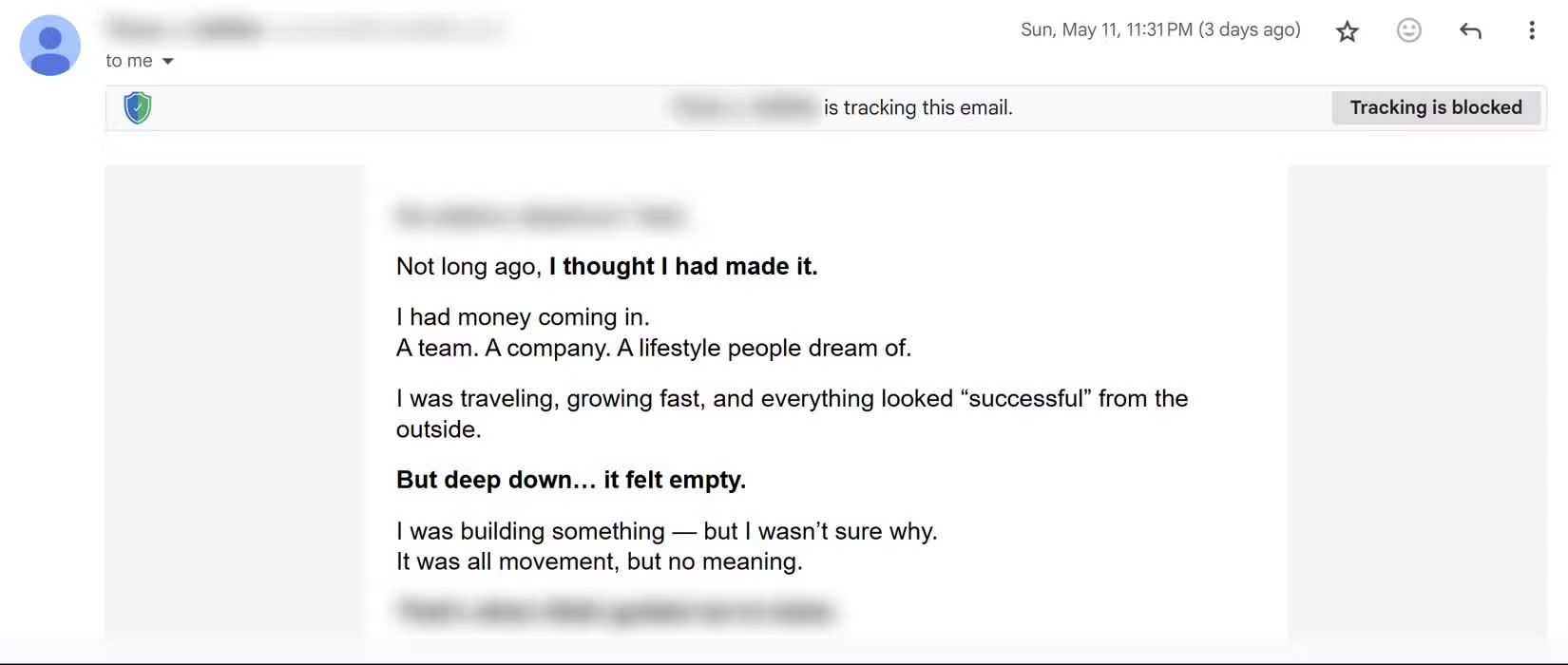 Gmail có thanh trạng thái hiển thị rằng trình theo dõi đã bị chặn.