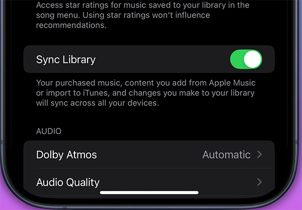 Bật đồng bộ nhạc trong Apple Music