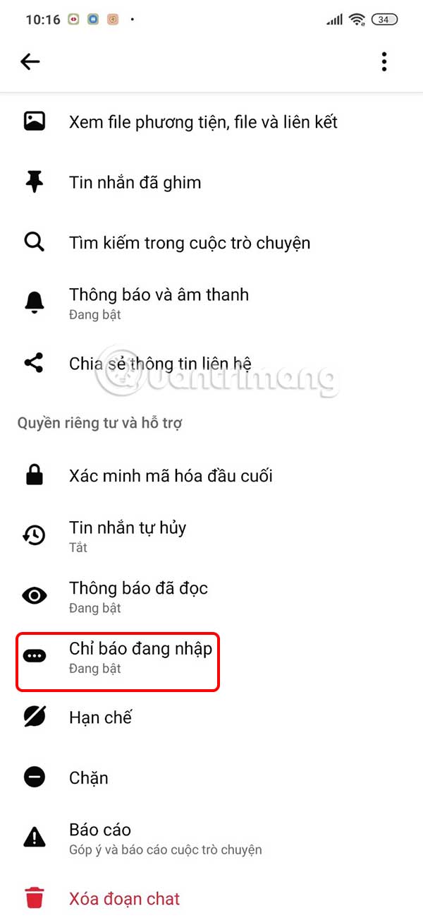 Thông báo đang nhập tin nhắn Messenger