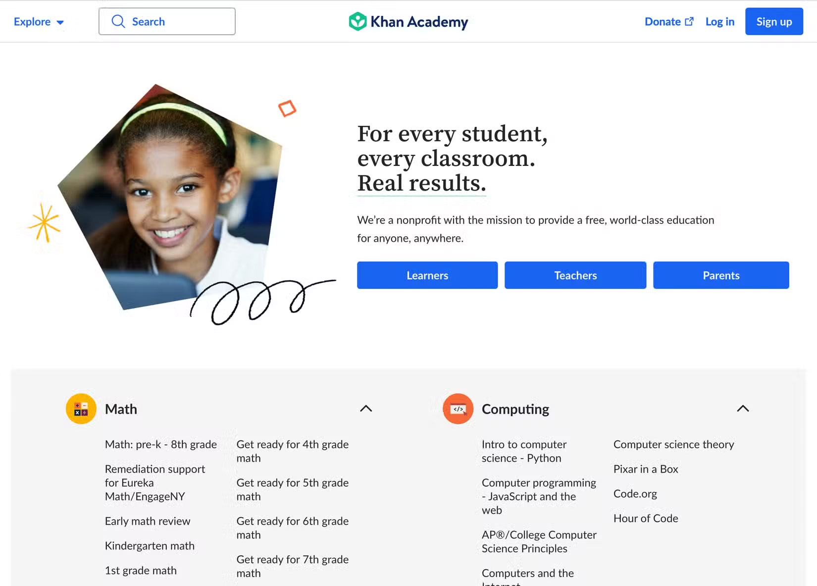 Trang chủ các trang web khóa học miễn phí của Khan Academy