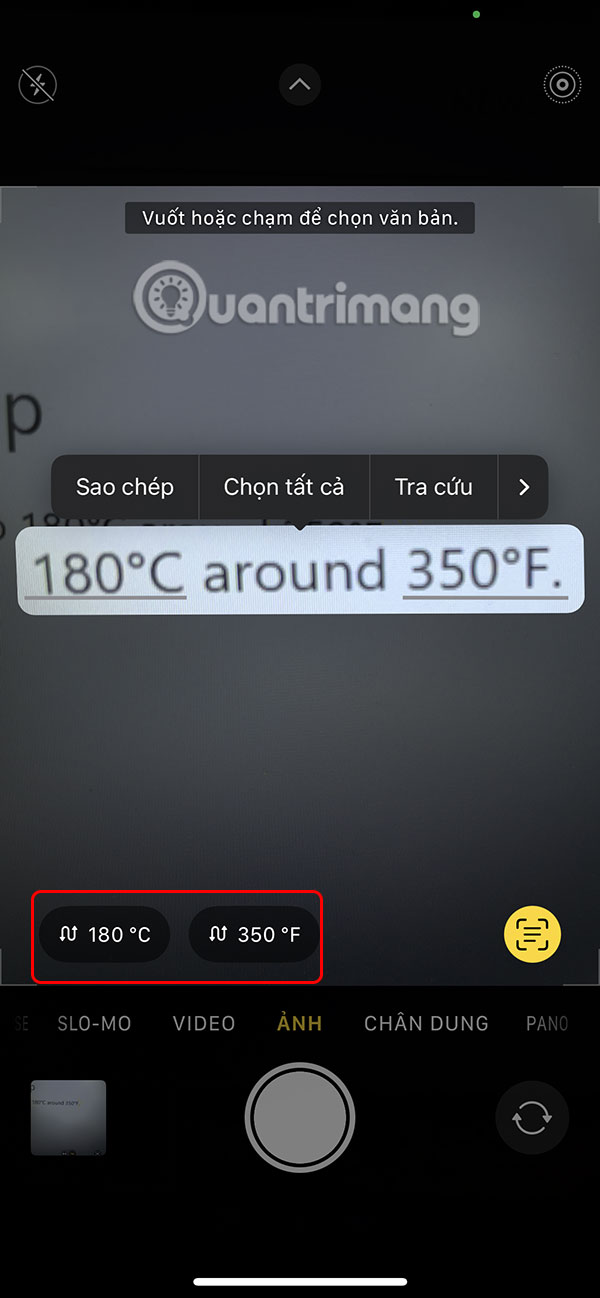 Nội dung đơn vị đo Live Text