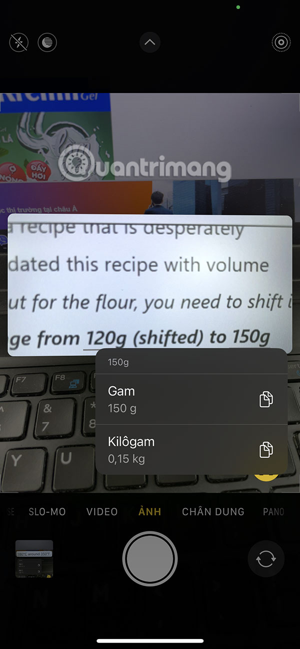 Đổi đơn vị qua Live Text iPhone