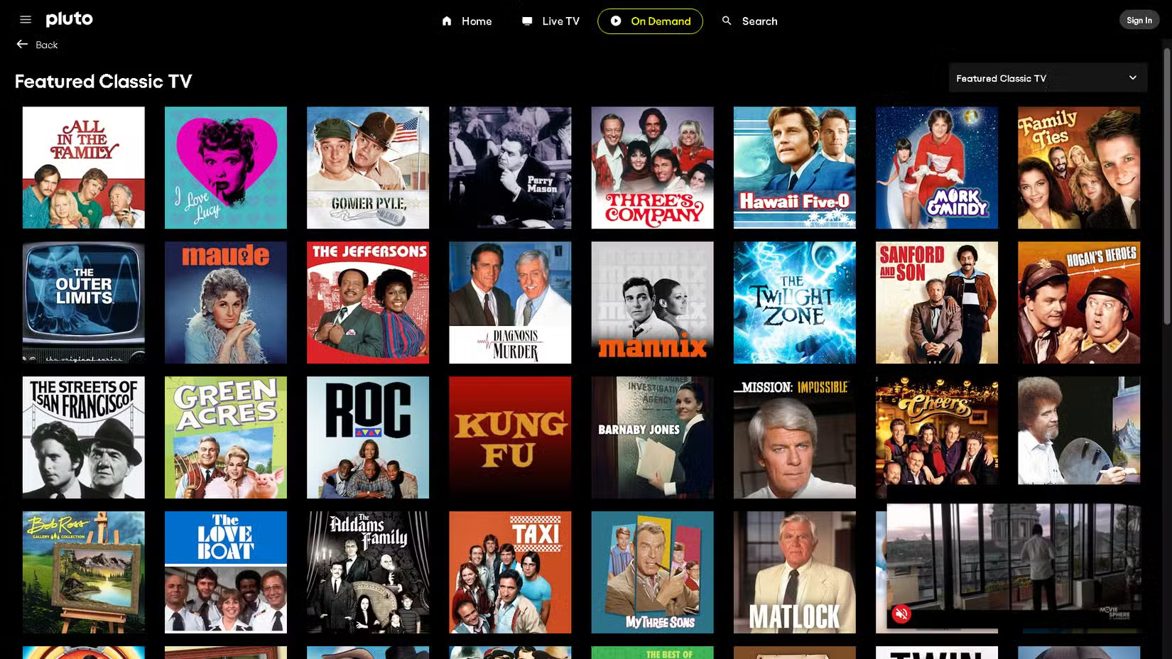 Thư viện chương trình TV kinh điển của Pluto TV