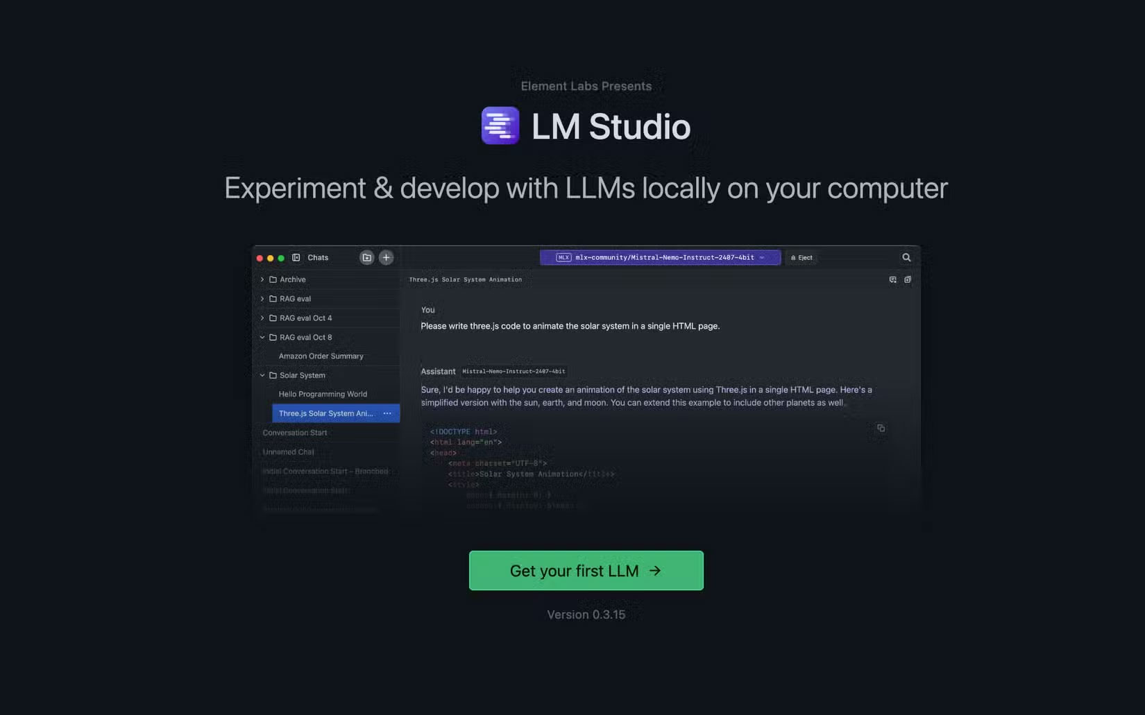 Màn hình giới thiệu LM Studio