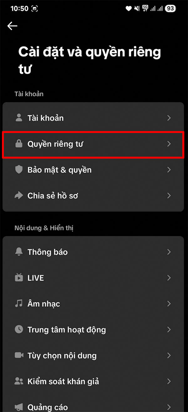 Chỉnh Quyền riêng tư trên TikTok
