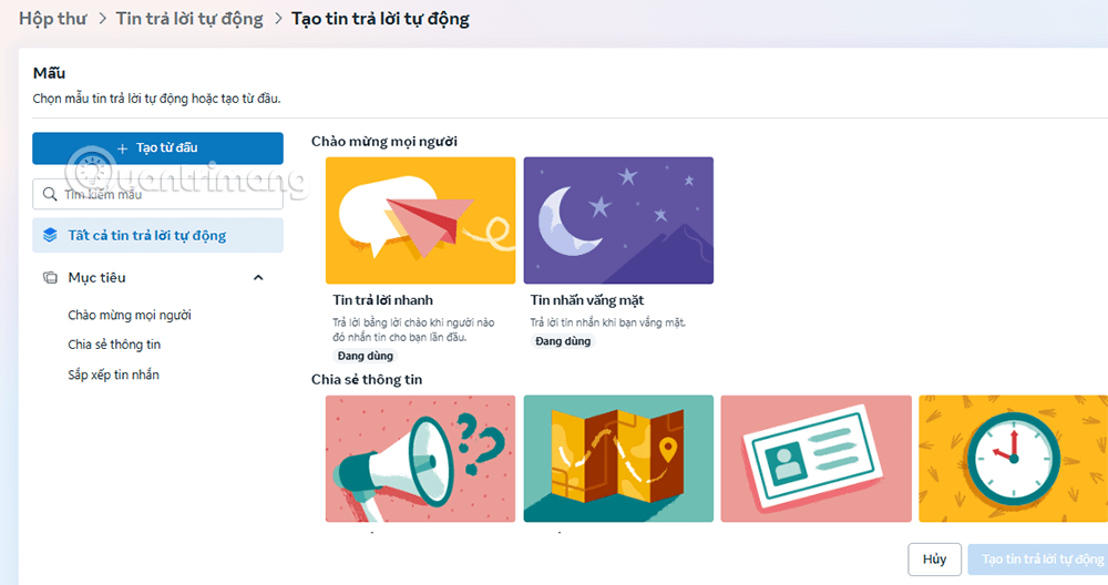 cách thiết lập trả lời tự động trên Facebook