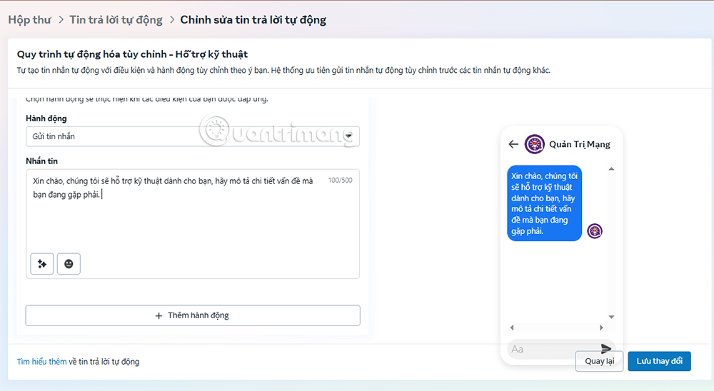 cách thiết lập trả lời tự động trên Facebook