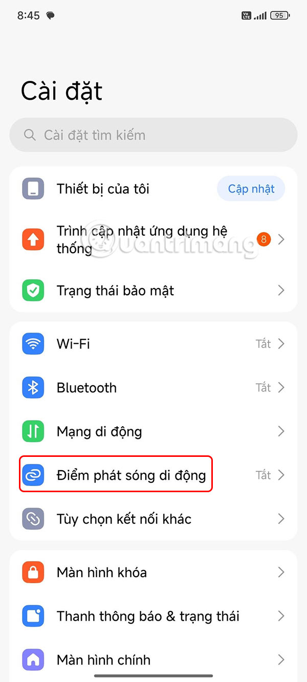 Điểm phát sóng mạng di động Android