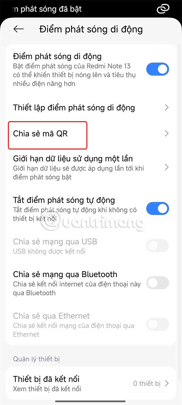 Chia sẻ mã QR mạng 4G