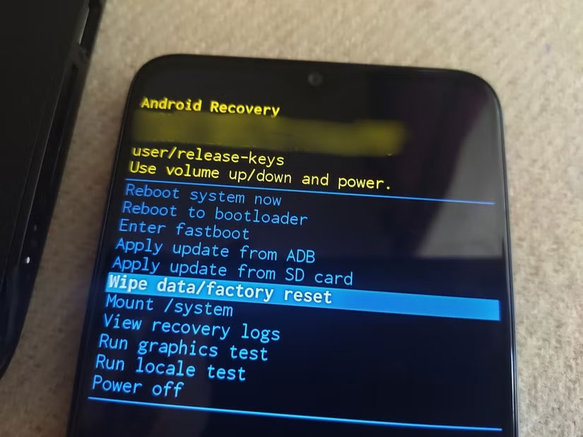 Tùy chọn trang chế độ khôi phục Android