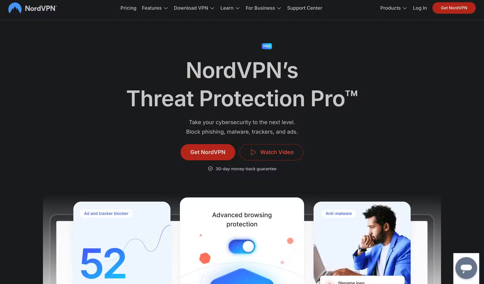 Trang tính năng của NordVPN Threat Protection Pro