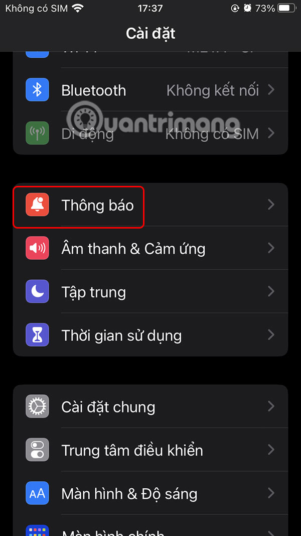 Cài đặt thông báo iPhone