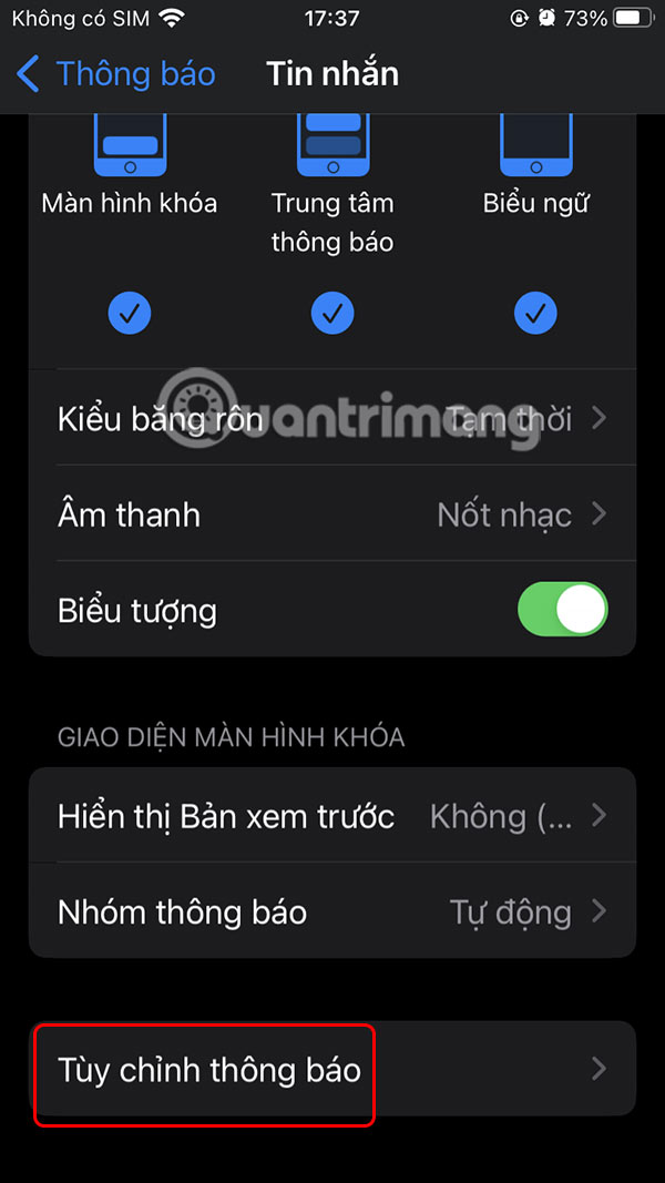 Chỉnh thông báo tin nhắn iPhone