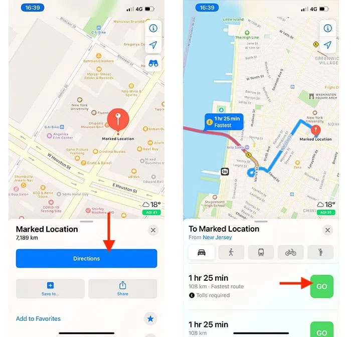 Thả ghim hướng dẫn lái xe trên Apple Maps