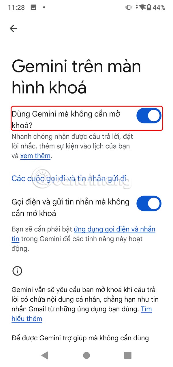 Tắt Gemini màn hình khóa