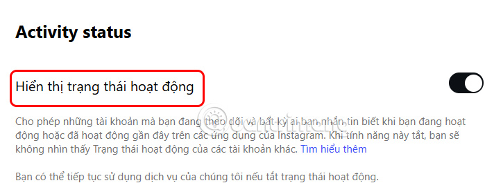 Chỉnh trạng thái hoạt động Instagram