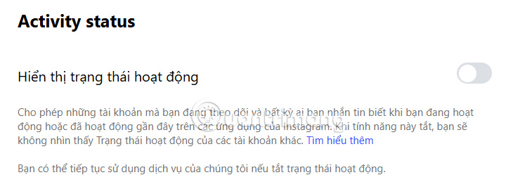Tắt thái hoạt động Instagram PC