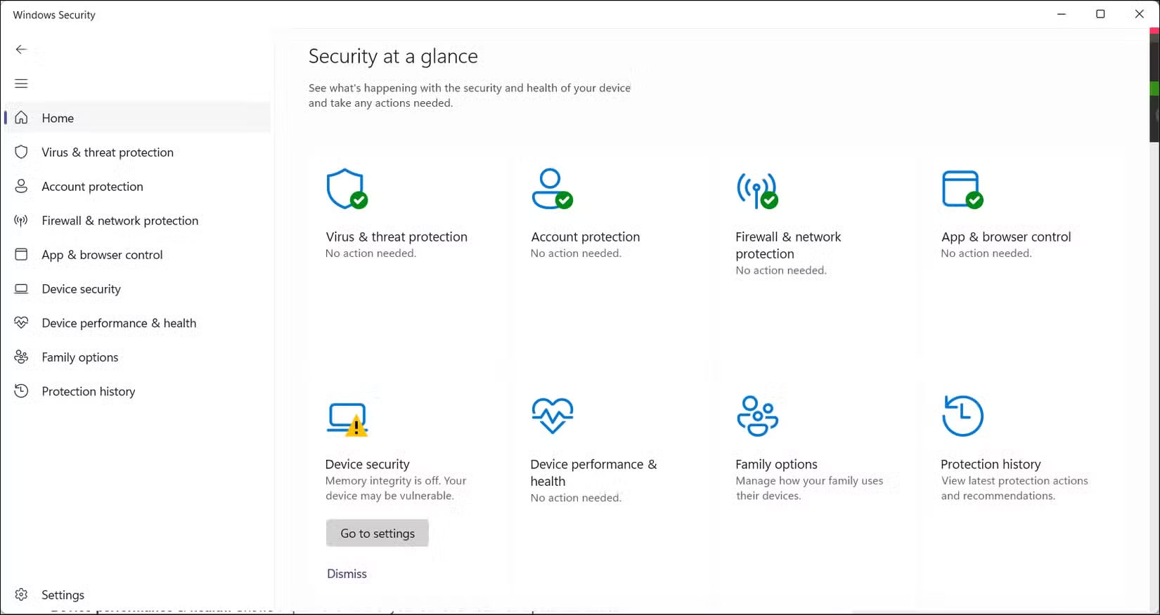 Security at a glance trong Windows Security 