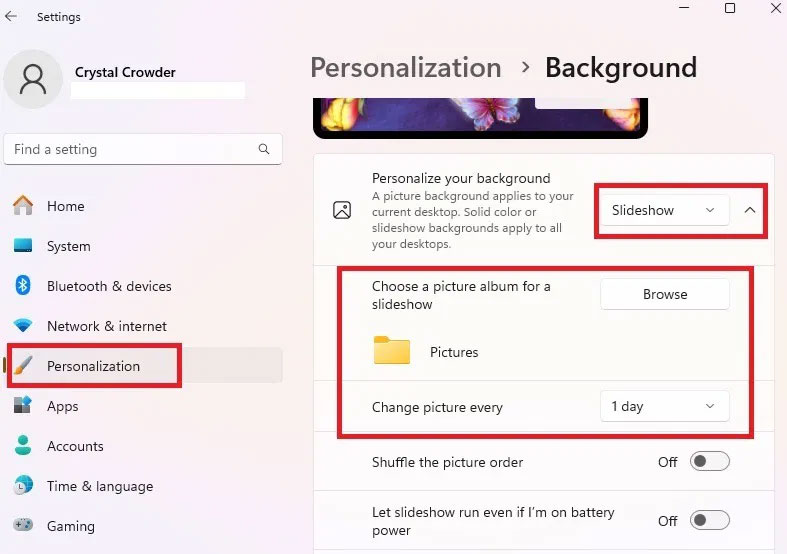 Tạo slideshow hình nền.
