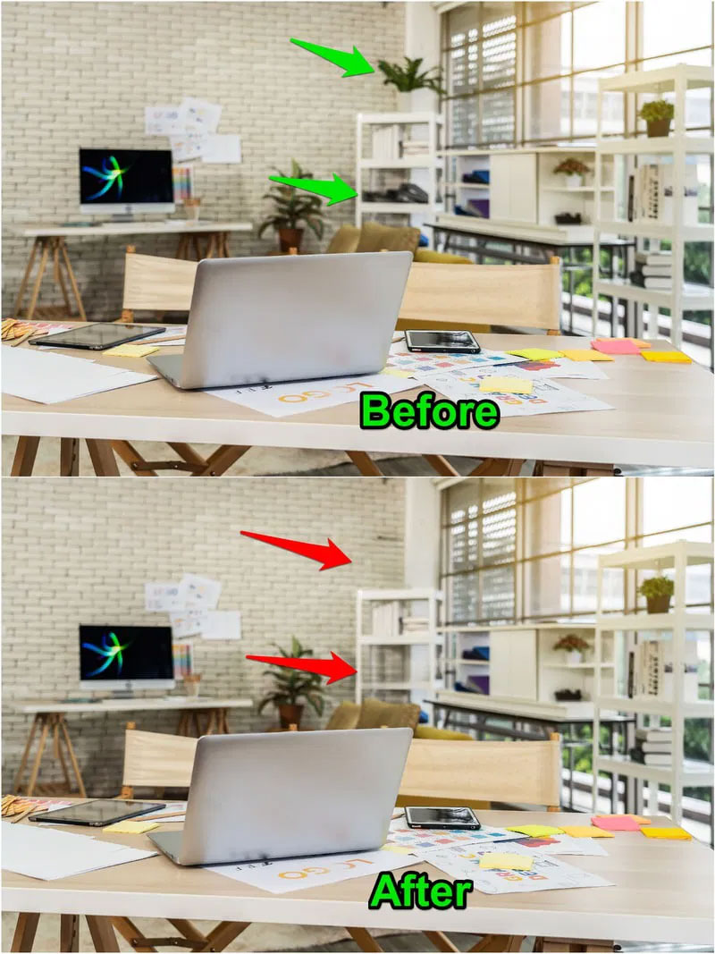 So sánh ảnh trước và sau khi sử dụng công cụ Generative Erase