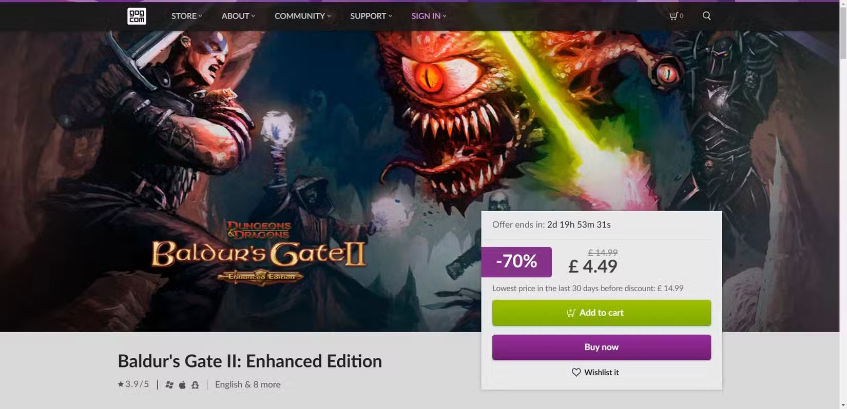 Danh sách cửa hàng game GOG cho Baldurs Gate 2