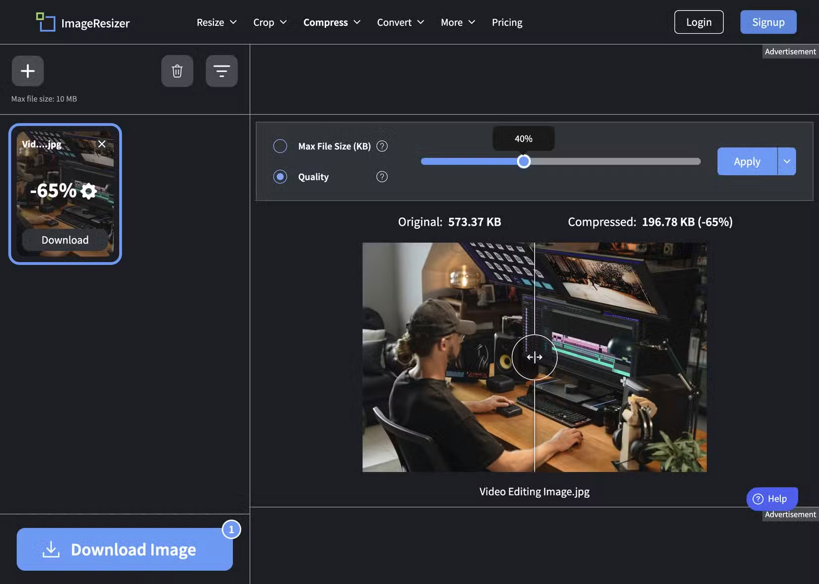 So sánh giữa hình ảnh chưa nén và đã nén trong ImageResizer
