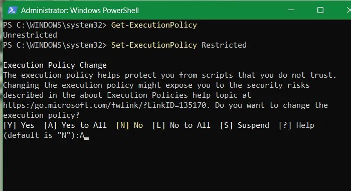 Đổi "Unrestricted" trong PowerShell thành "Restricted"