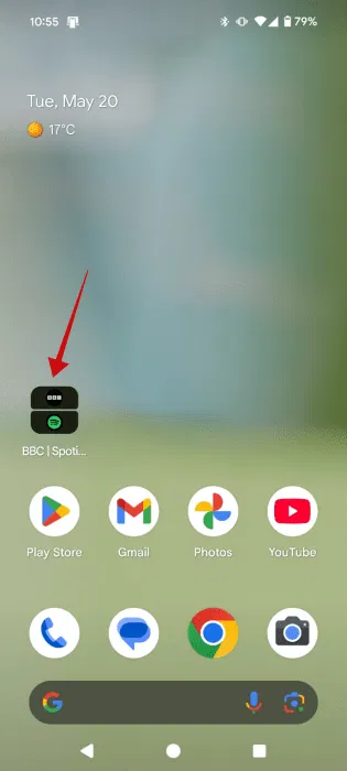 Xem cặp ứng dụng trên màn hình chính của Android.