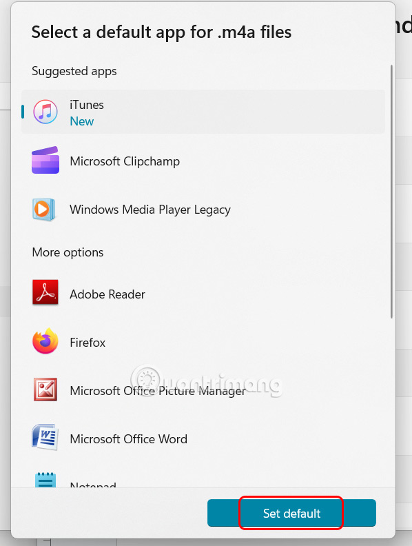 Chọn trình phát video mặc định Windows 11