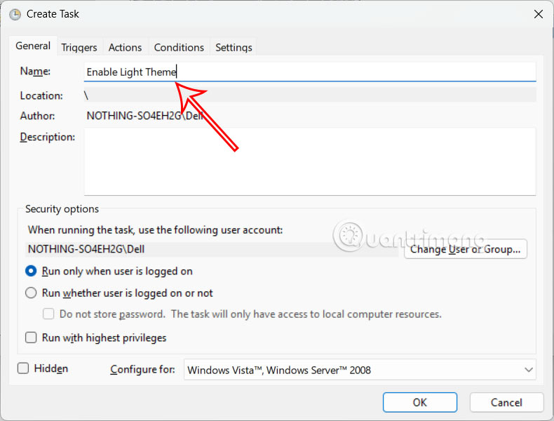 Tạo task Enable Light Theme