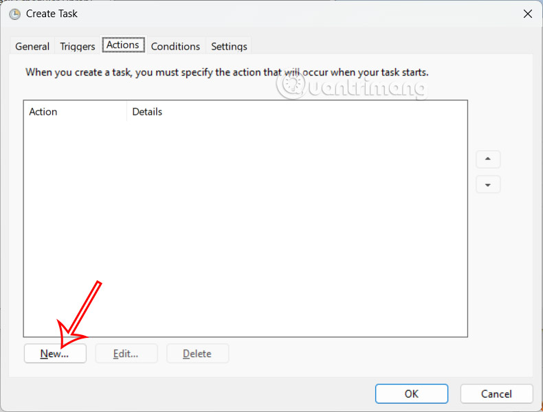Chọn hành động mới Windows 11