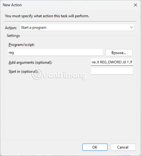 Nhập nội dung hành động Windows 11