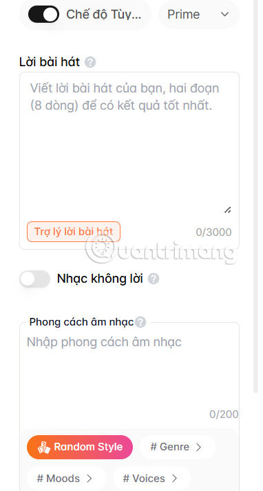 Nhập lời bài hát trên Mmusichero AI