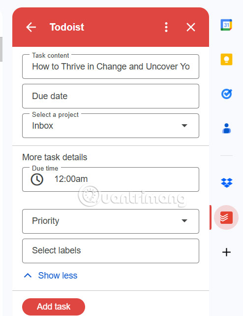 Tạo công việc từ Todoist trong Gmail
