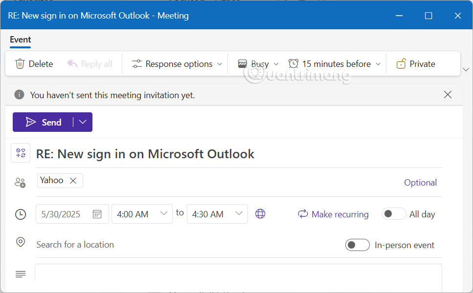 Tạo lịch từ email trong Outlook