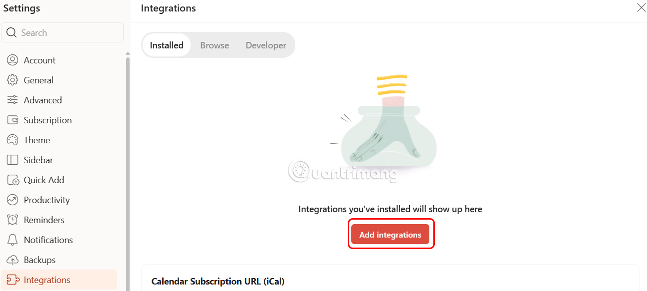 Thêm Integrations trong Todoist