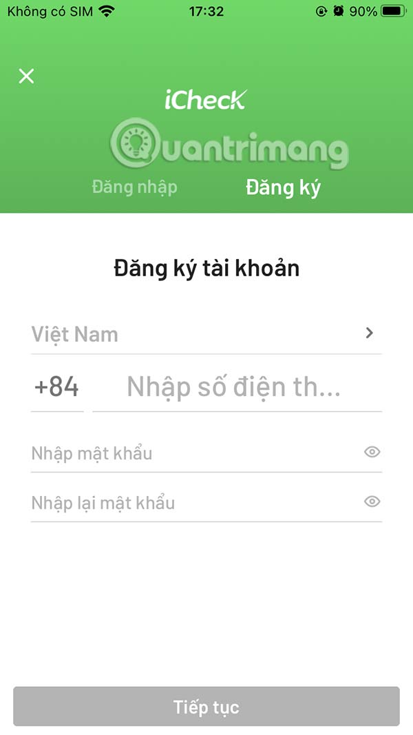 Nhập thông tin iCheck Scan