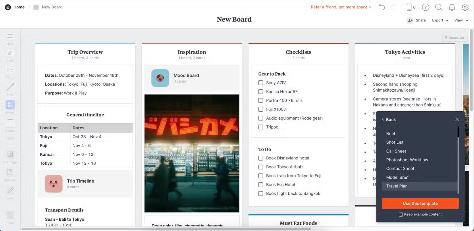 Template trong ứng dụng Milanote