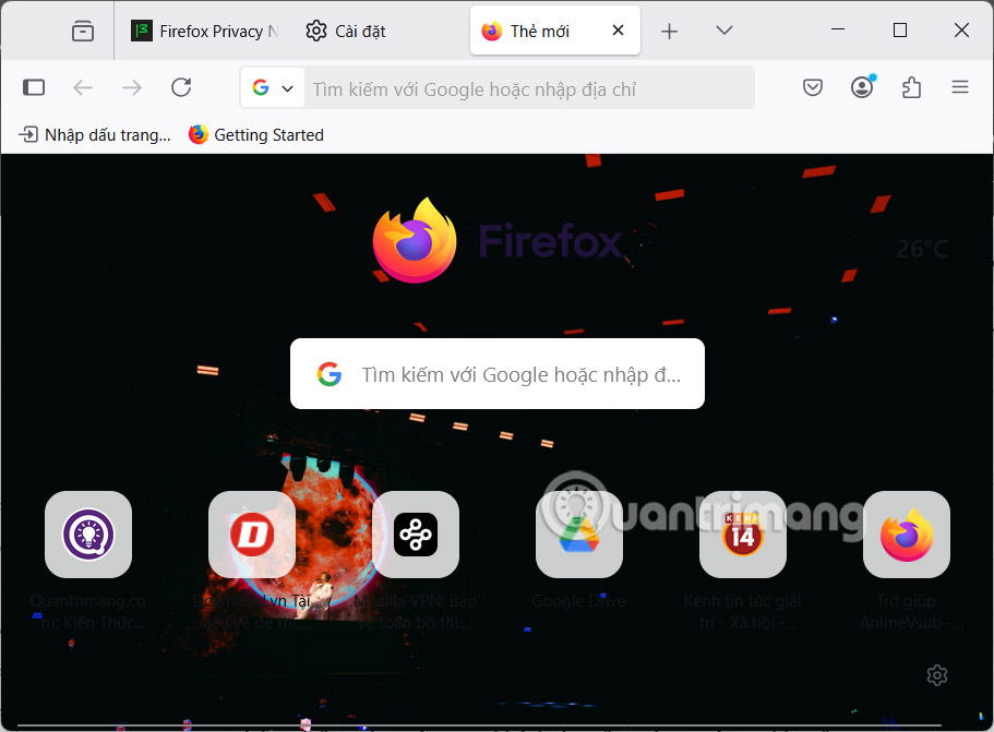 Hình nền tab mới Firefox