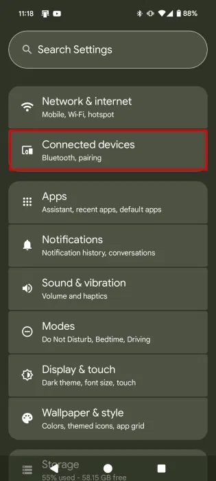 Nhấn vào Connected Devices trong cài đặt Android.