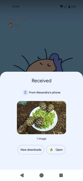 Hình ảnh đã nhận trên thiết bị Android thứ hai.