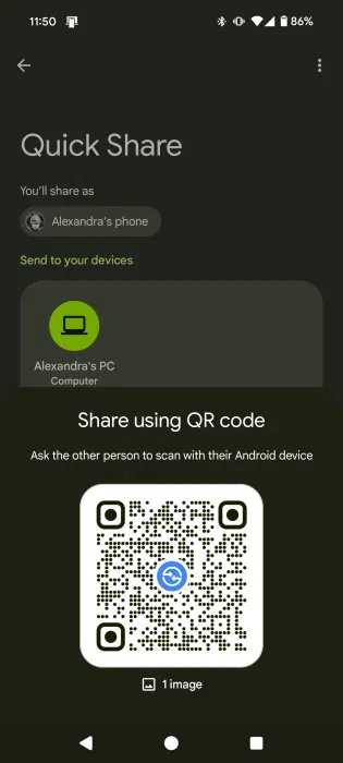 Chia sẻ file bằng mã QR trên thiết bị Android.