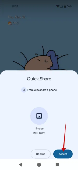 Yêu cầu Quick Share trên thiết bị Android nhận.