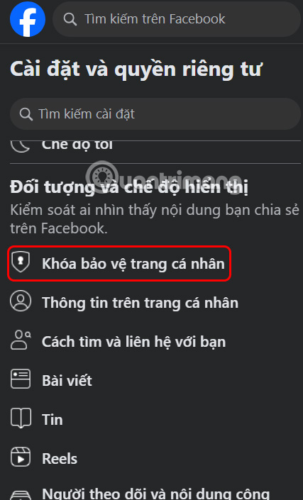 Khóa trang cá nhân Facebook PC