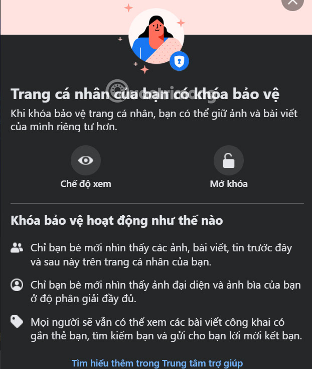 Thông báo khóa trang cá nhân Facebook PC